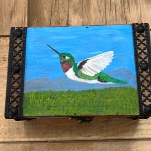 Hand painted wooden box with Hummingbird.